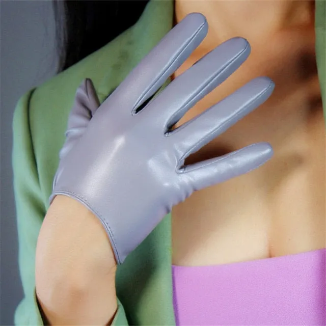 Ashore Shop Womens Extra Long Faux Leather Silver Gray Gloves