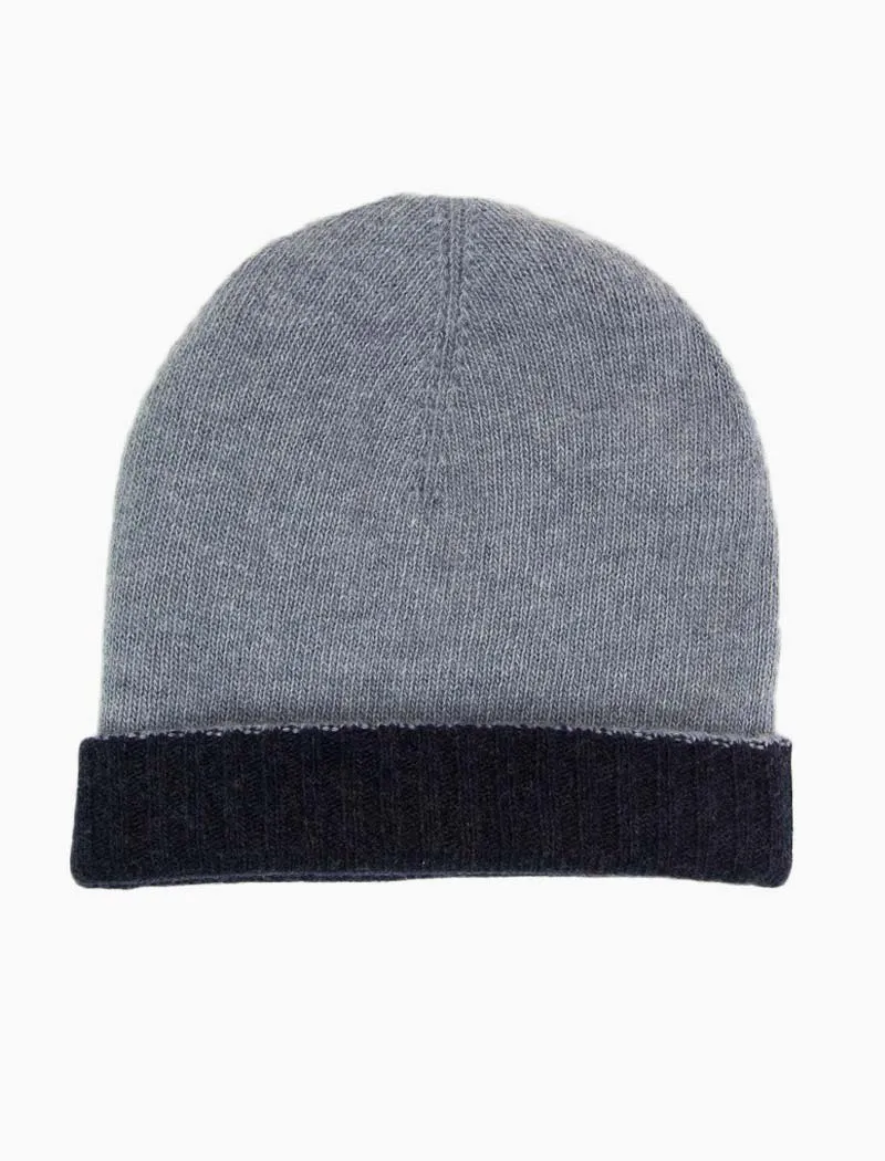 Blue & Light Blue Reversible Wool & Cashmere Beanie