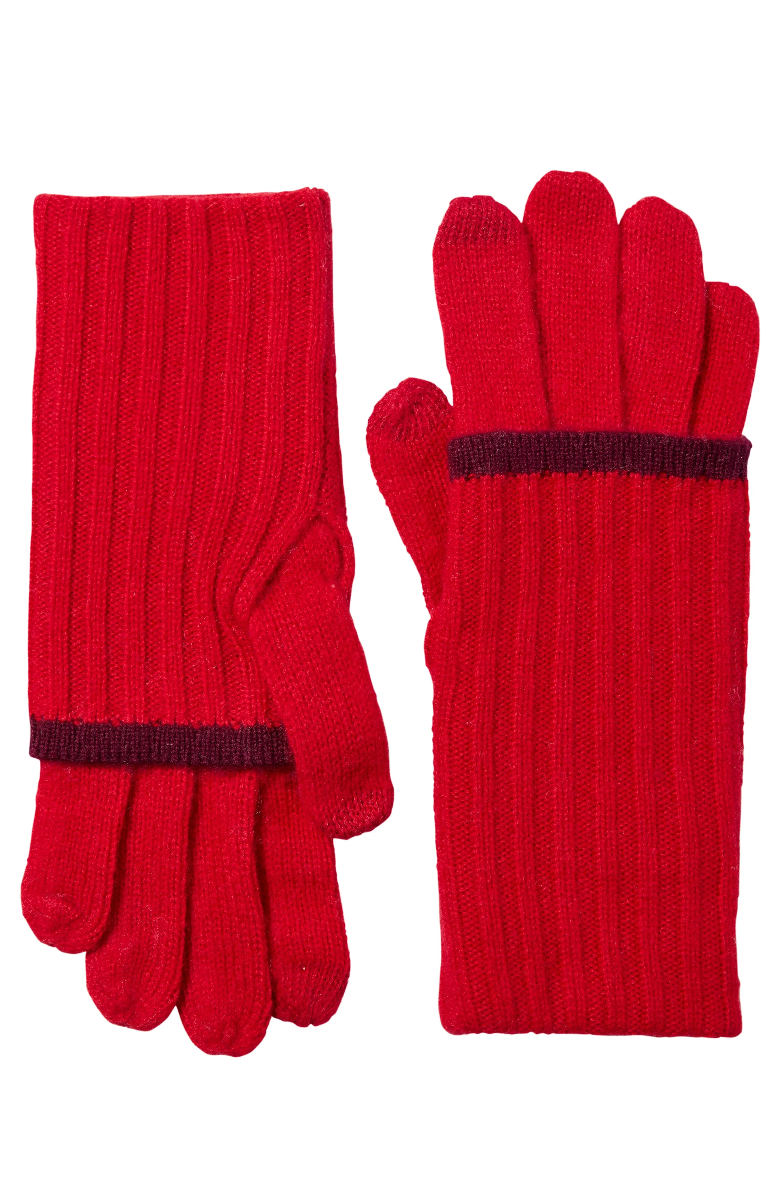 CASHMERE GLOVE WITH RIBBED OVERLAY