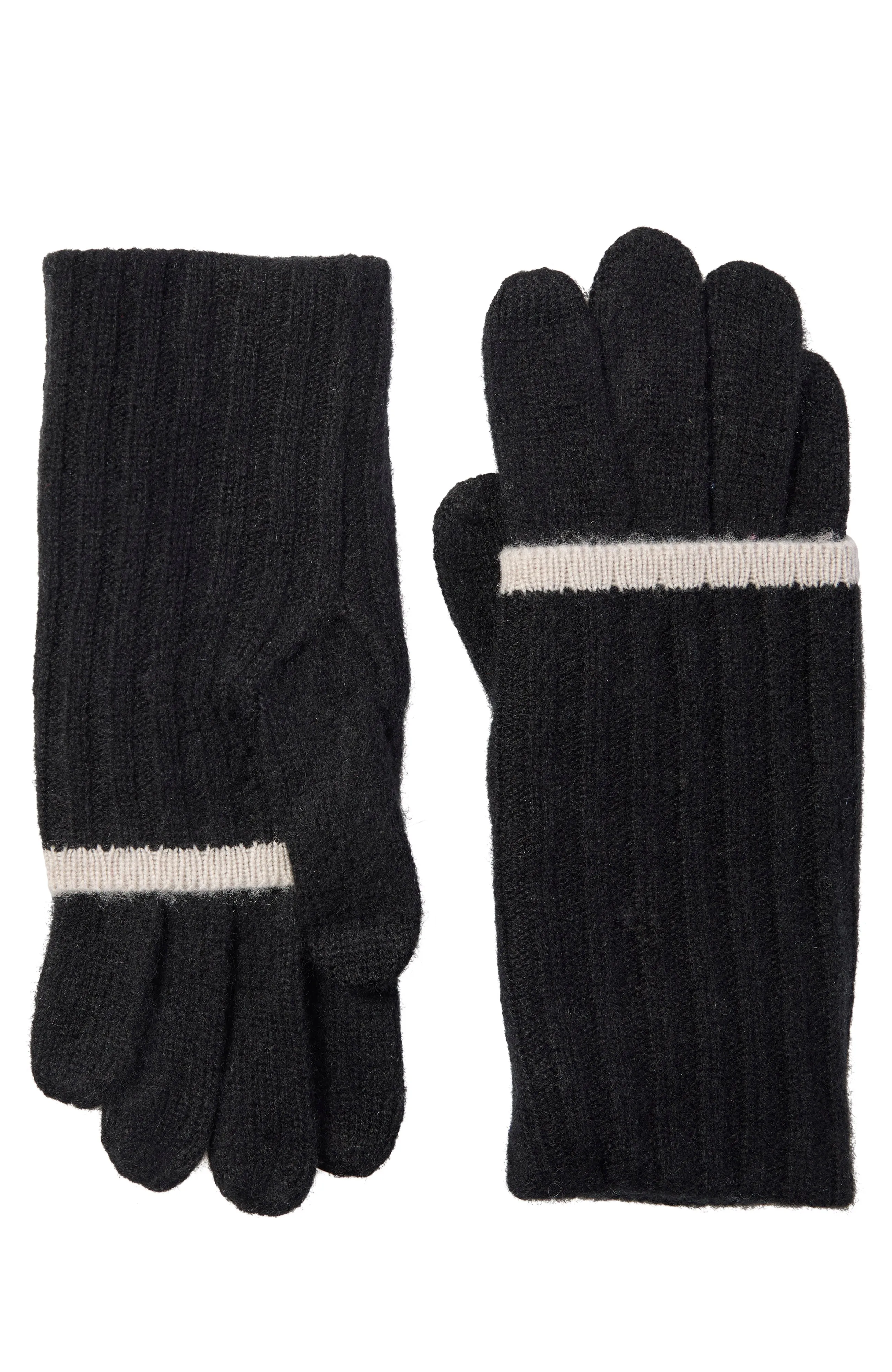 CASHMERE GLOVE WITH RIBBED OVERLAY