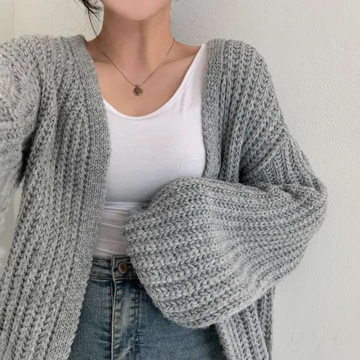 Casual Loose Comfy Chunky Open Knit Lantern Cardigan Sweater Knitwear