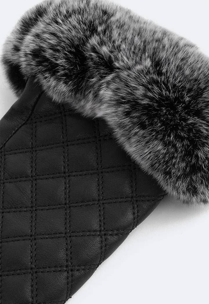 Choice Quilted Rabbit Hair Gloves Black