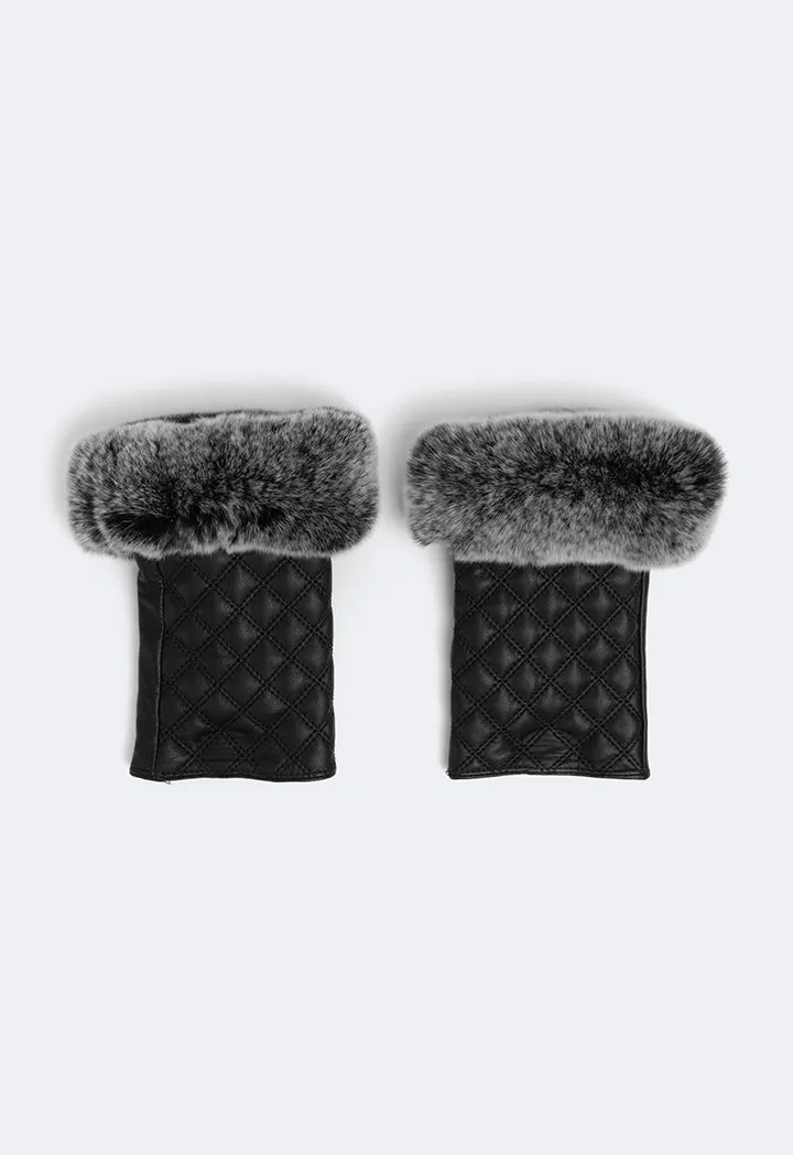 Choice Quilted Rabbit Hair Gloves Black