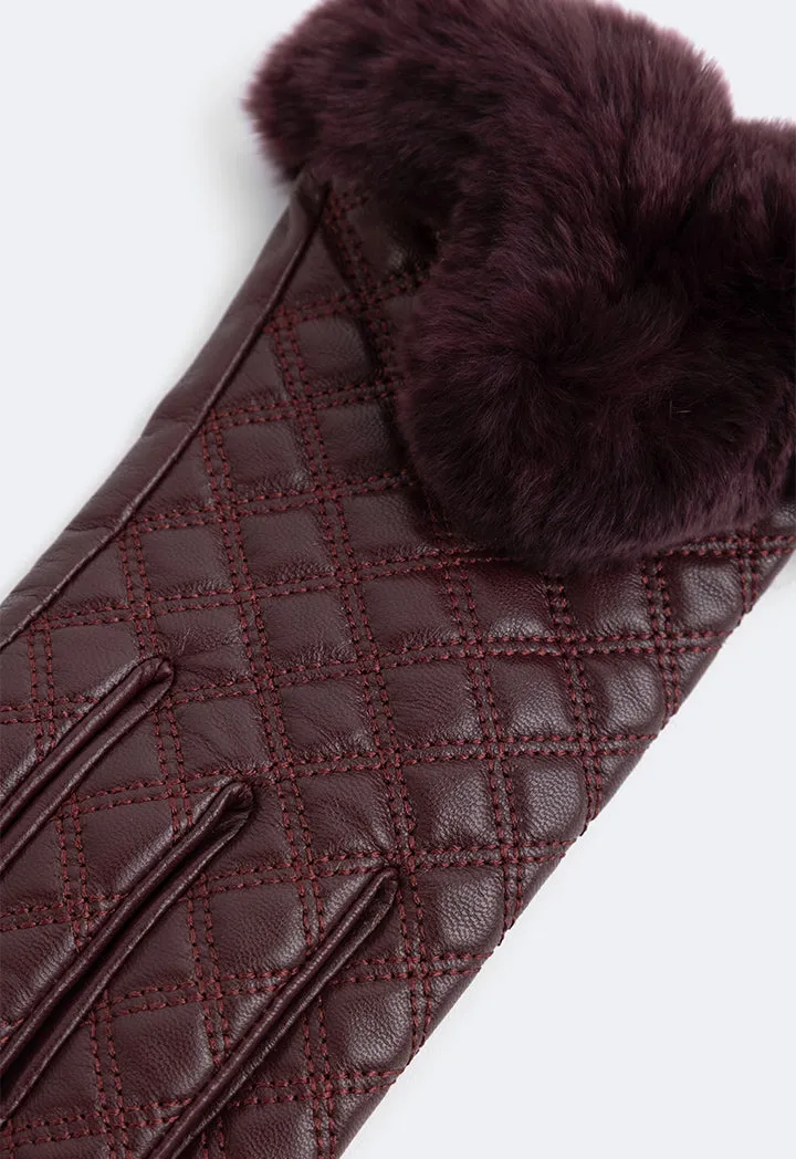 Choice Rabbit Hair Quilted Gloves Burgundy