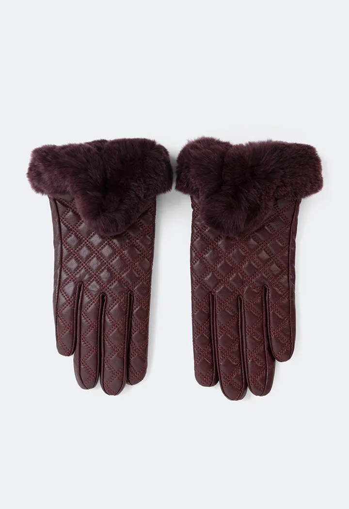 Choice Rabbit Hair Quilted Gloves Burgundy