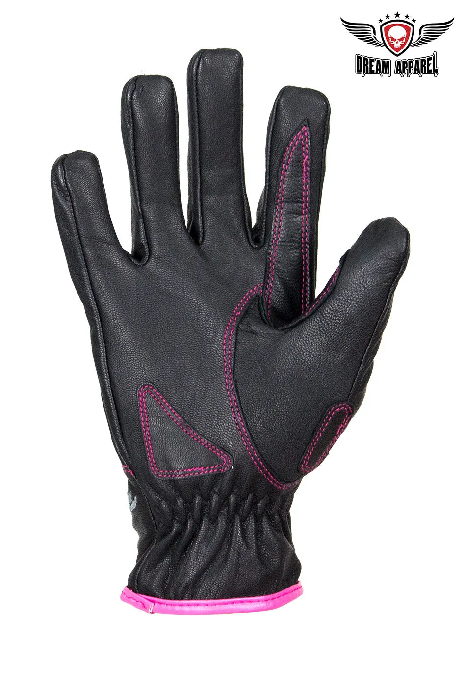 Embroidered Pink Heart Graphic Naked Leather Gloves