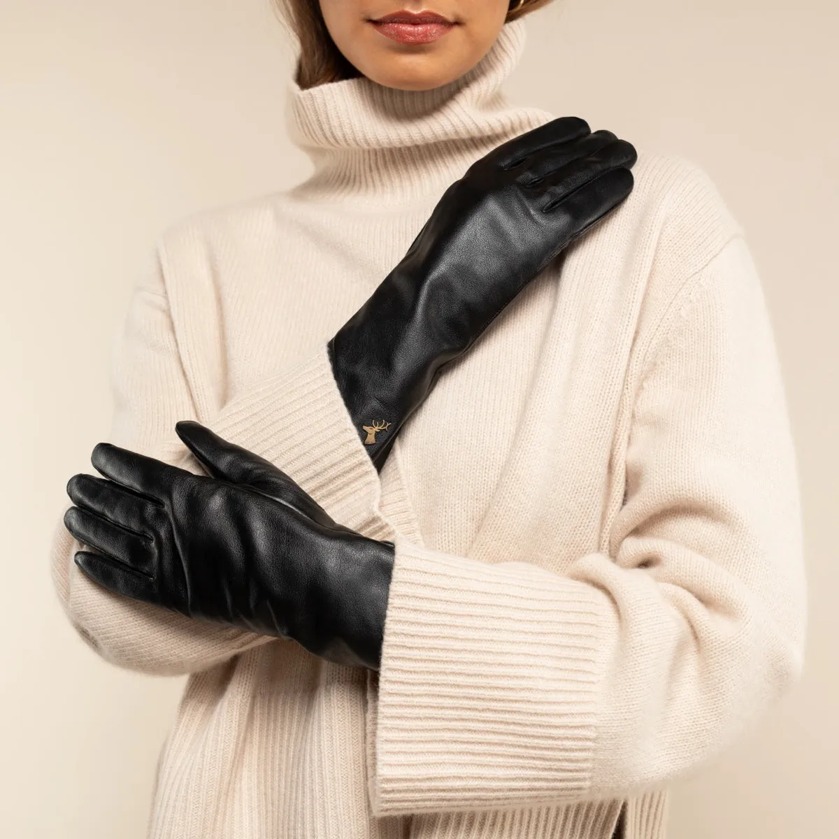 Emma - extra-long sheepskin leather gloves with wool/cashmere lining & touchscreen feature