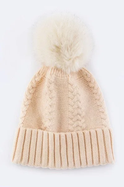 EMMEZ Raccoon Fur PomPom Cashmere Beanie