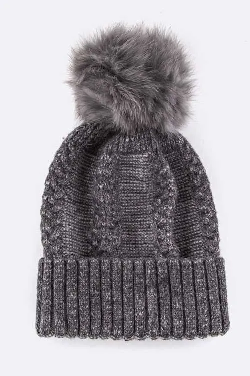 EMMEZ Raccoon Fur PomPom Cashmere Beanie