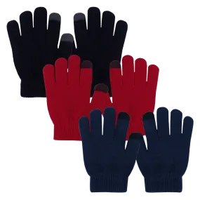 EvridWear Kids Black/Red/Navy Touchscreen Gloves - 3 Pairs