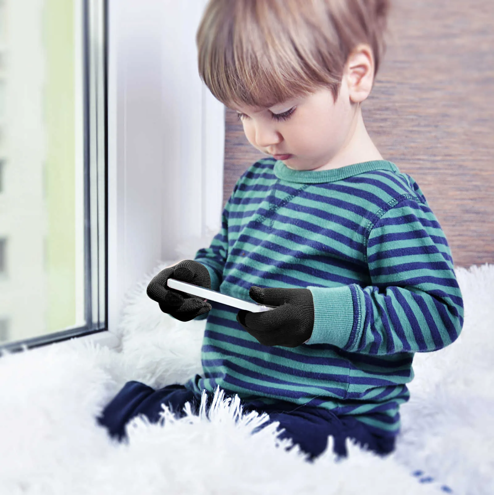 EvridWear Kids Touchscreen Winter Mittens - 3 Pairs, Warm Knit for Toddlers (Boys & Girls)