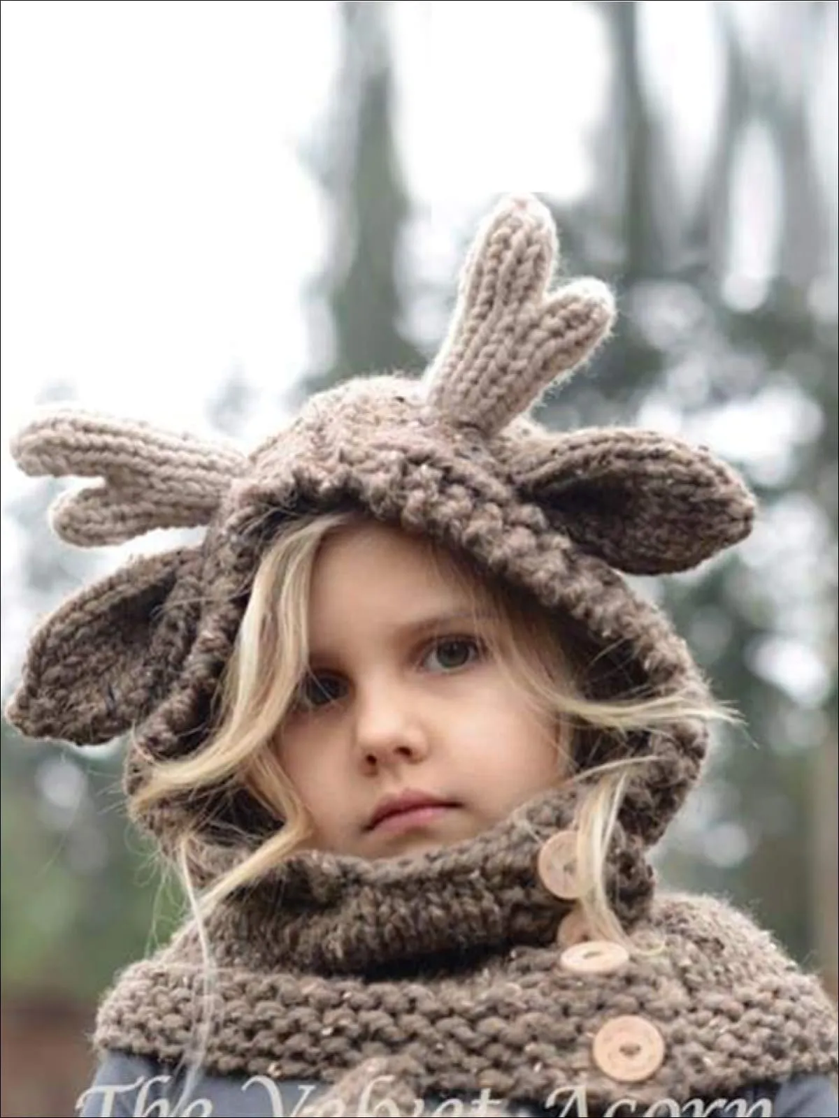 Girls Knitted Reindeer Hat with Matching Mittens