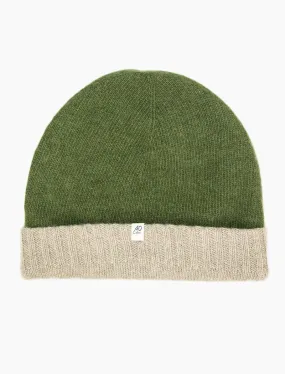 Green & Beige Reversible Fitted Wool & Cashmere Beanie