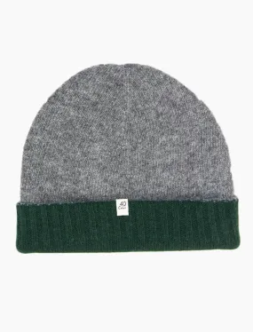 Grey & Green Reversible Fitted Wool & Cashmere Beanie