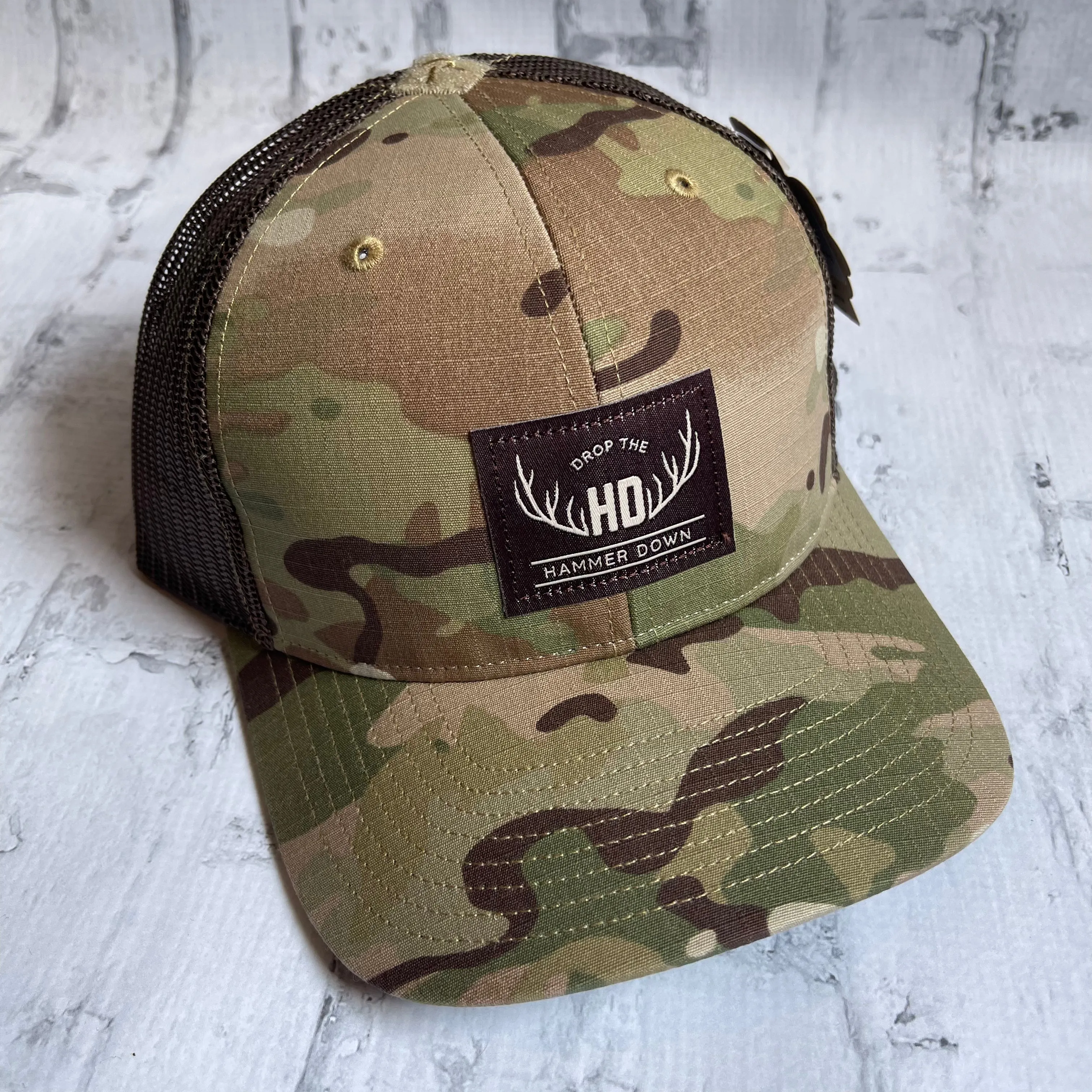 Hammer Down "Brown DTH Antlers" Hat - Camo with Leather Patch