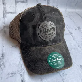 Hammer Down "MLE Badge" Hat - Black Camo with Leather Patch