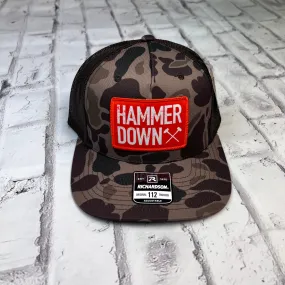 Hammer Down "Two Row" Hat - Duck Camo and Black with Leather Patch