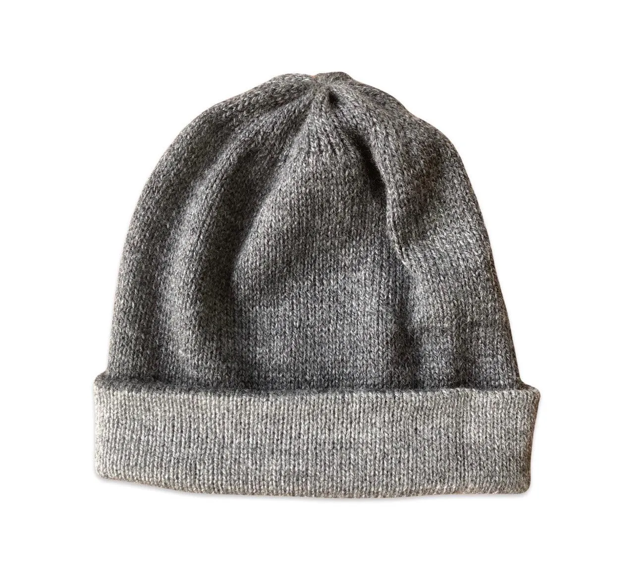 Hand Knitted Alpaca Reversible Beanie - Charcoal / Grey