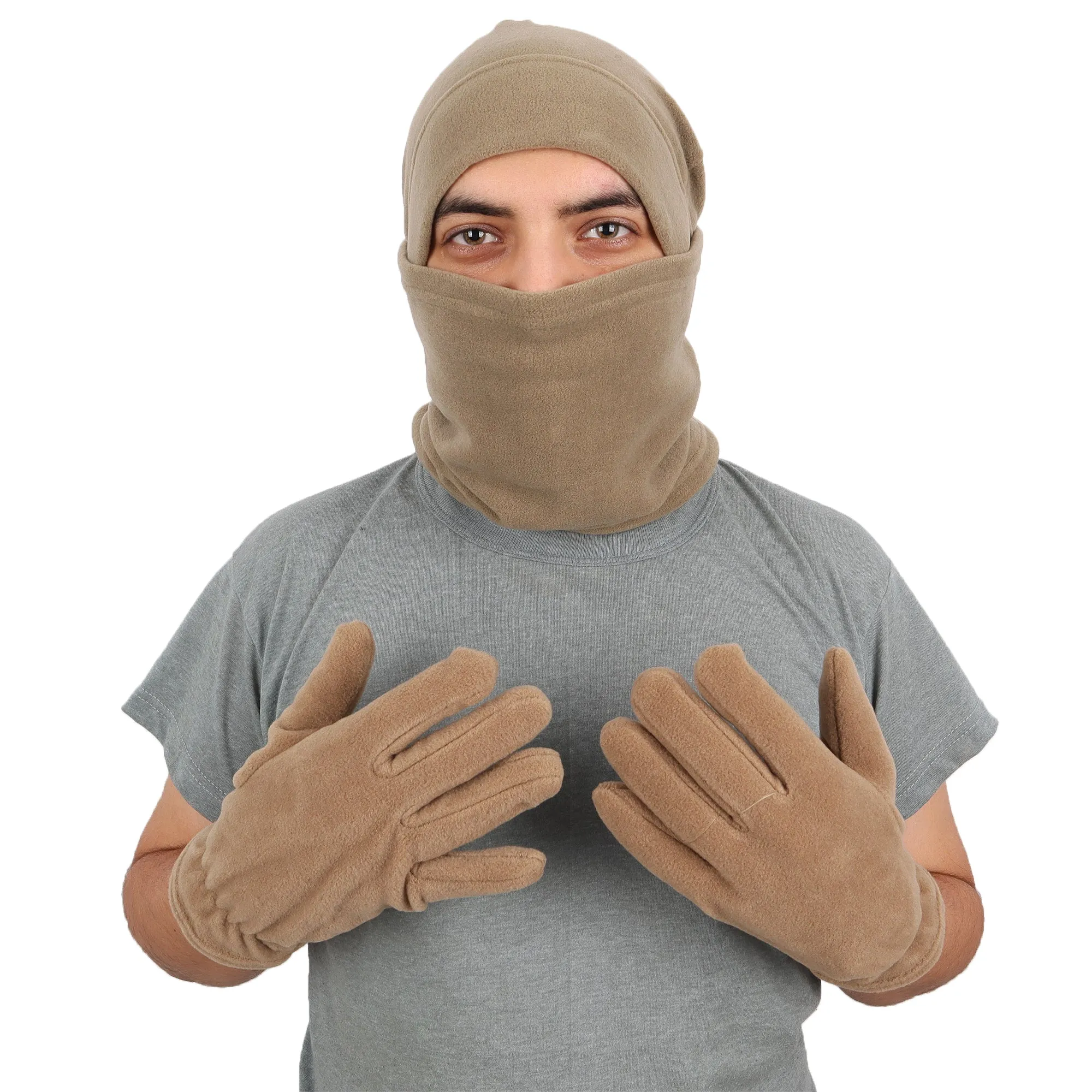 Khaki Fleece Beanie - Fleece Neck Collar - Fleece Gloves (Set of 3)