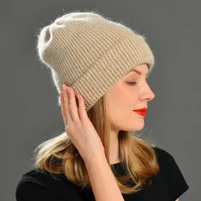 Knitted Beanies Thick Warm Ladies Wool Female Beanie Hats