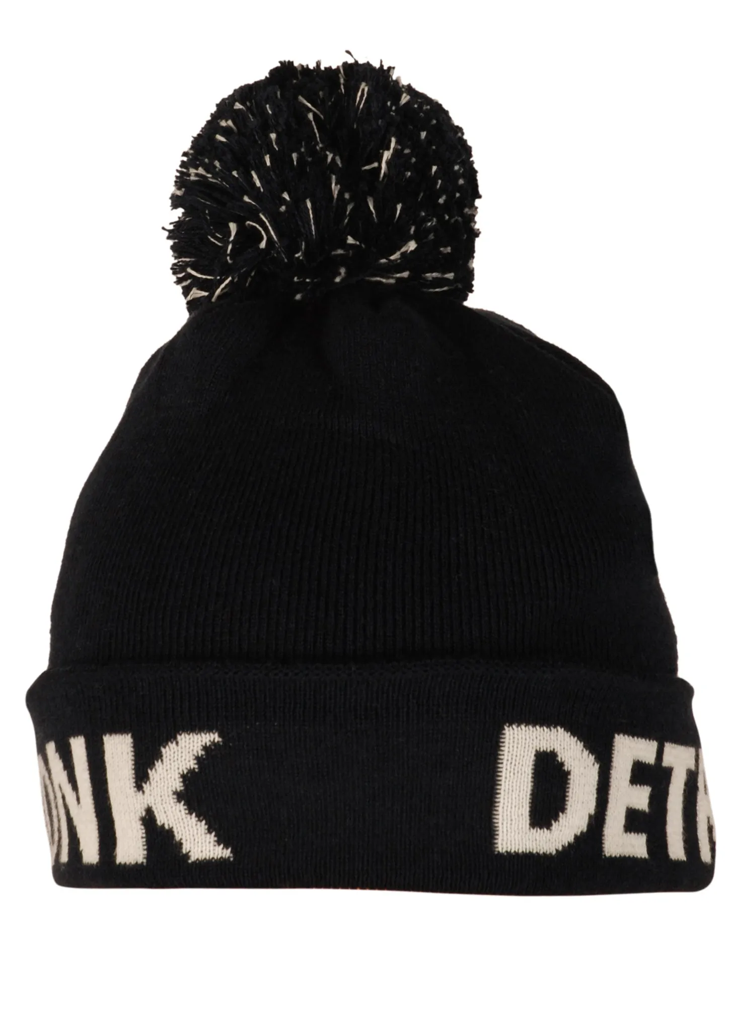 KRONK Detroit Bobble Hat Black with White knitted logo