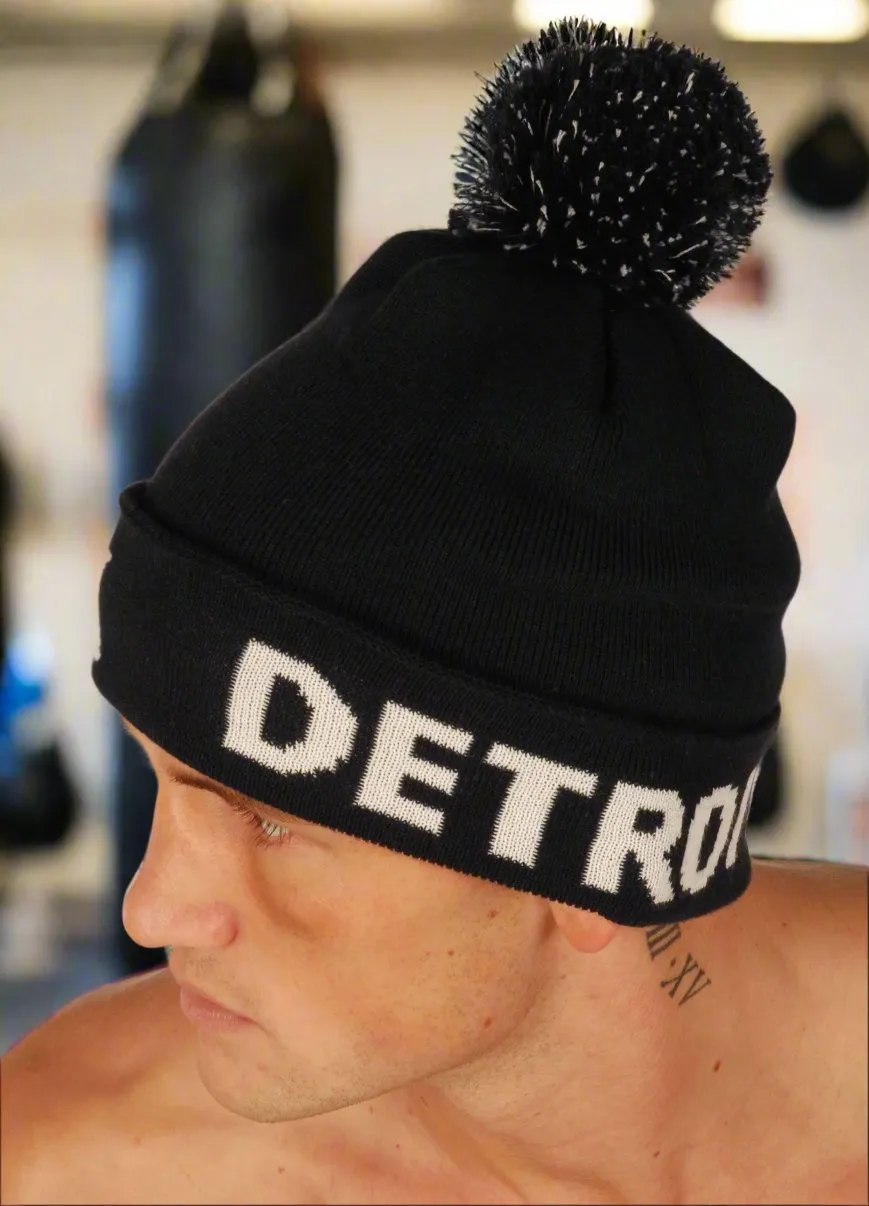 KRONK Detroit Bobble Hat Black with White knitted logo