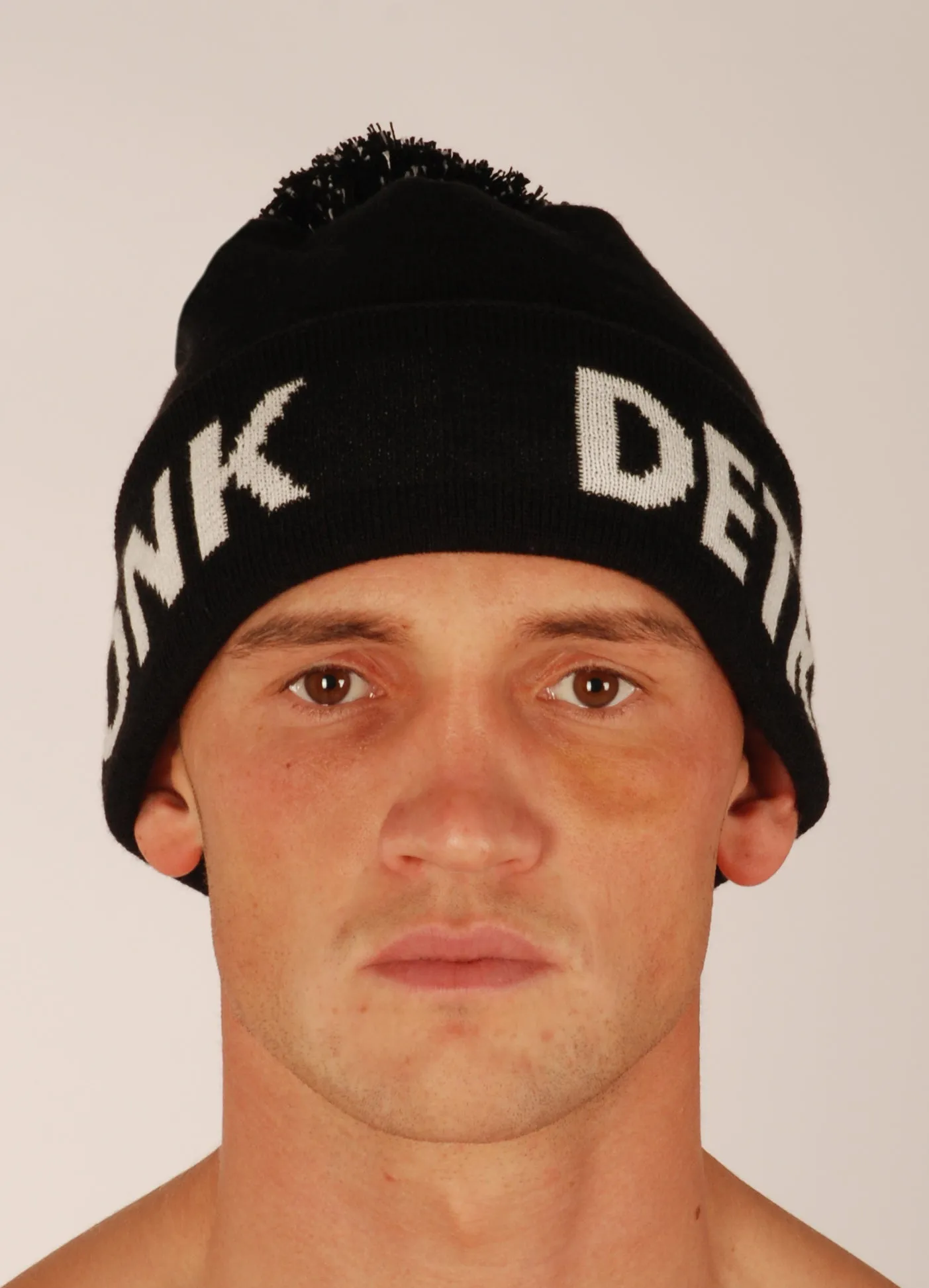 KRONK Detroit Bobble Hat Black with White knitted logo