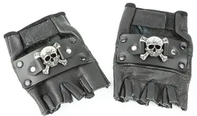 Metak Skull Head Genuine Leather Fingerless Gloves Pair