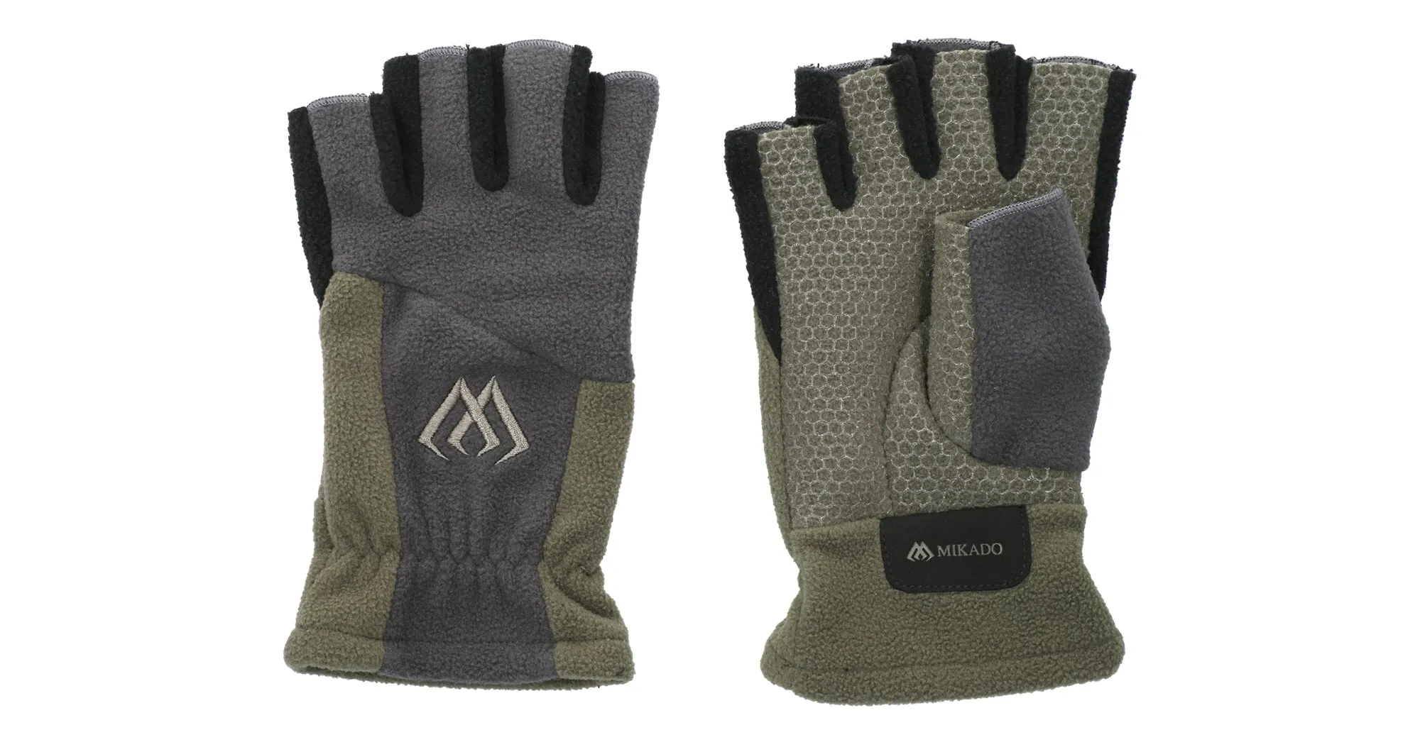 Mikado | Half Finger Polar Fleece Gloves | Gray/Green