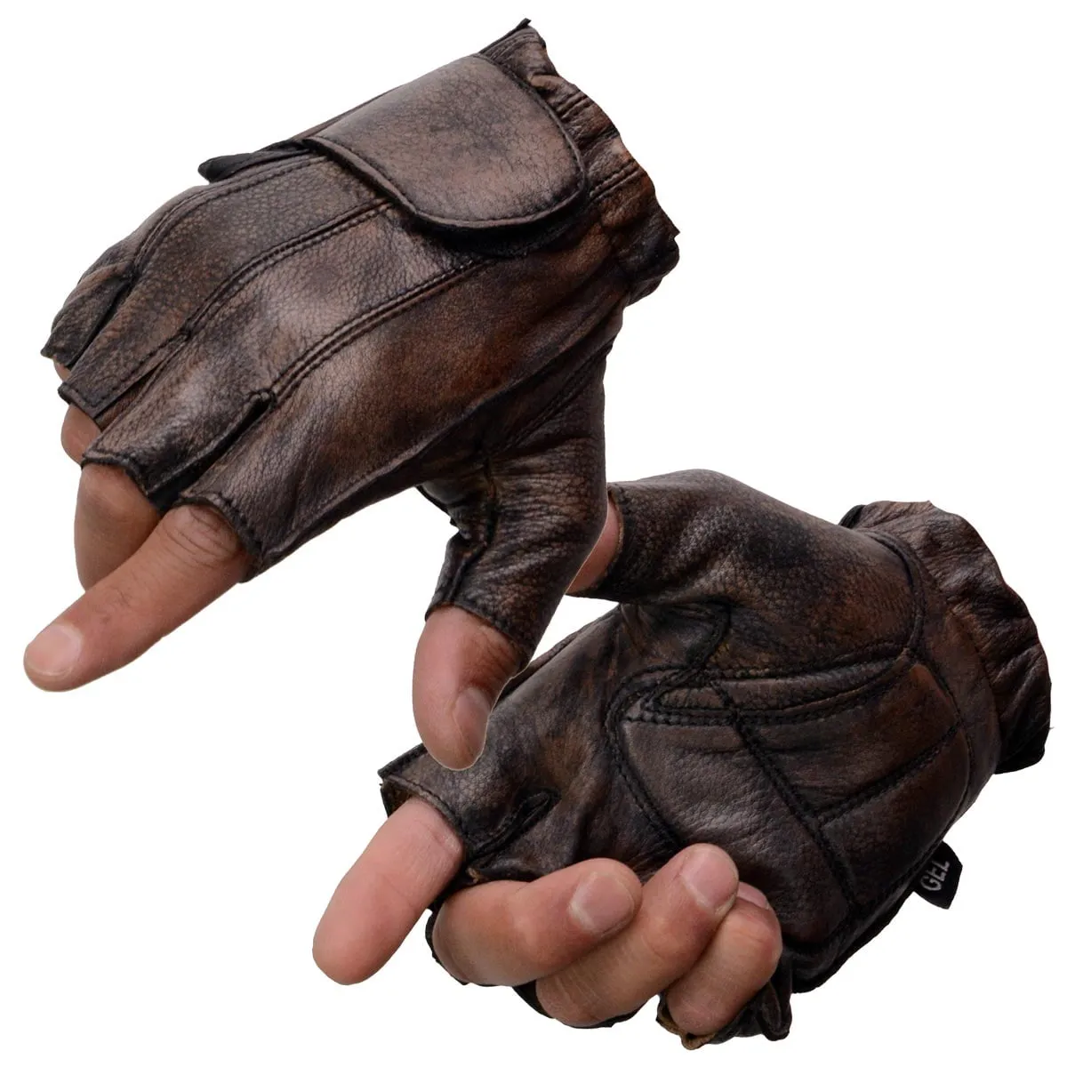 Milwaukee Leather MG7561 Men's Premium Brown Leather Gel Padded Palm Fingerless Motorcycle Hand Gloves