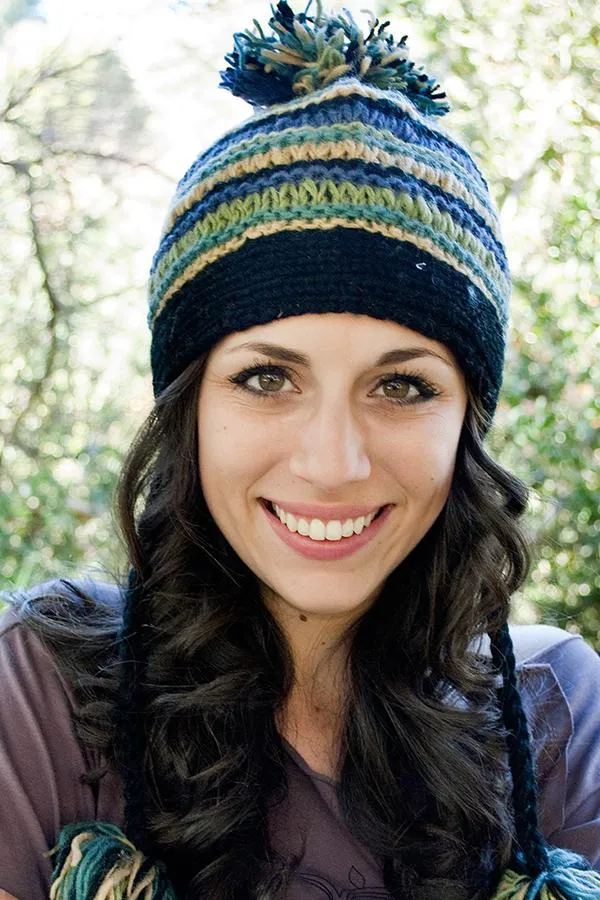 Multi stripe hat with braids