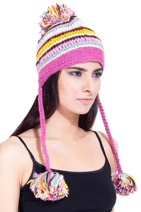 Multi stripe hat with braids