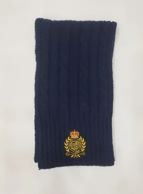 Nwt Lauren Ralph Lauren Navy Crest Patch Cable Knit Scarf