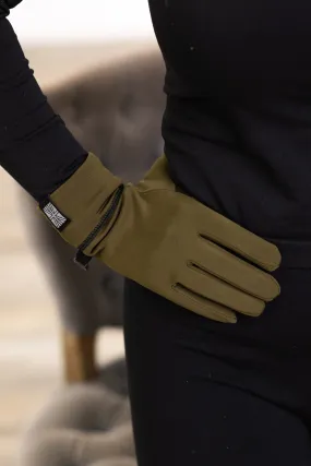 Olive Thermal Knit Gloves With Tech Fingertips