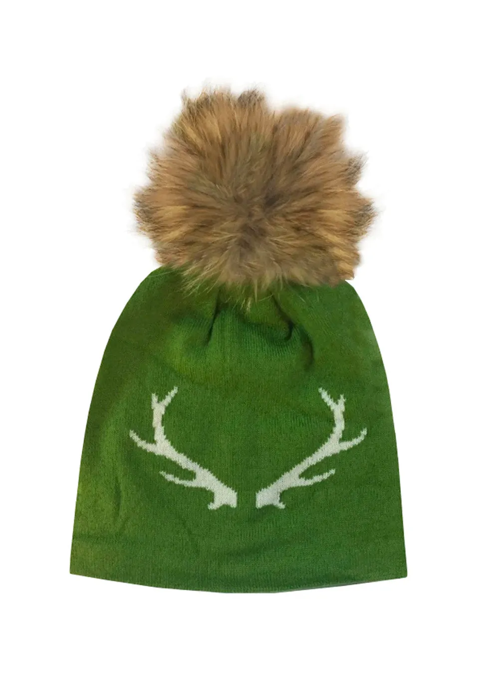 Pom Pom Hat - Natural Antler on Army Green