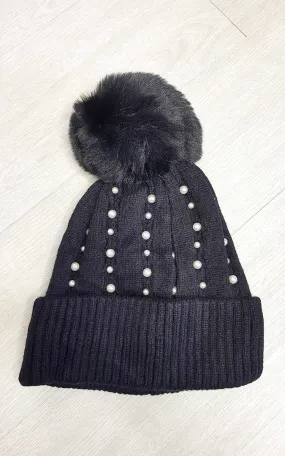 Pom Pom Hat with Pearl Detail