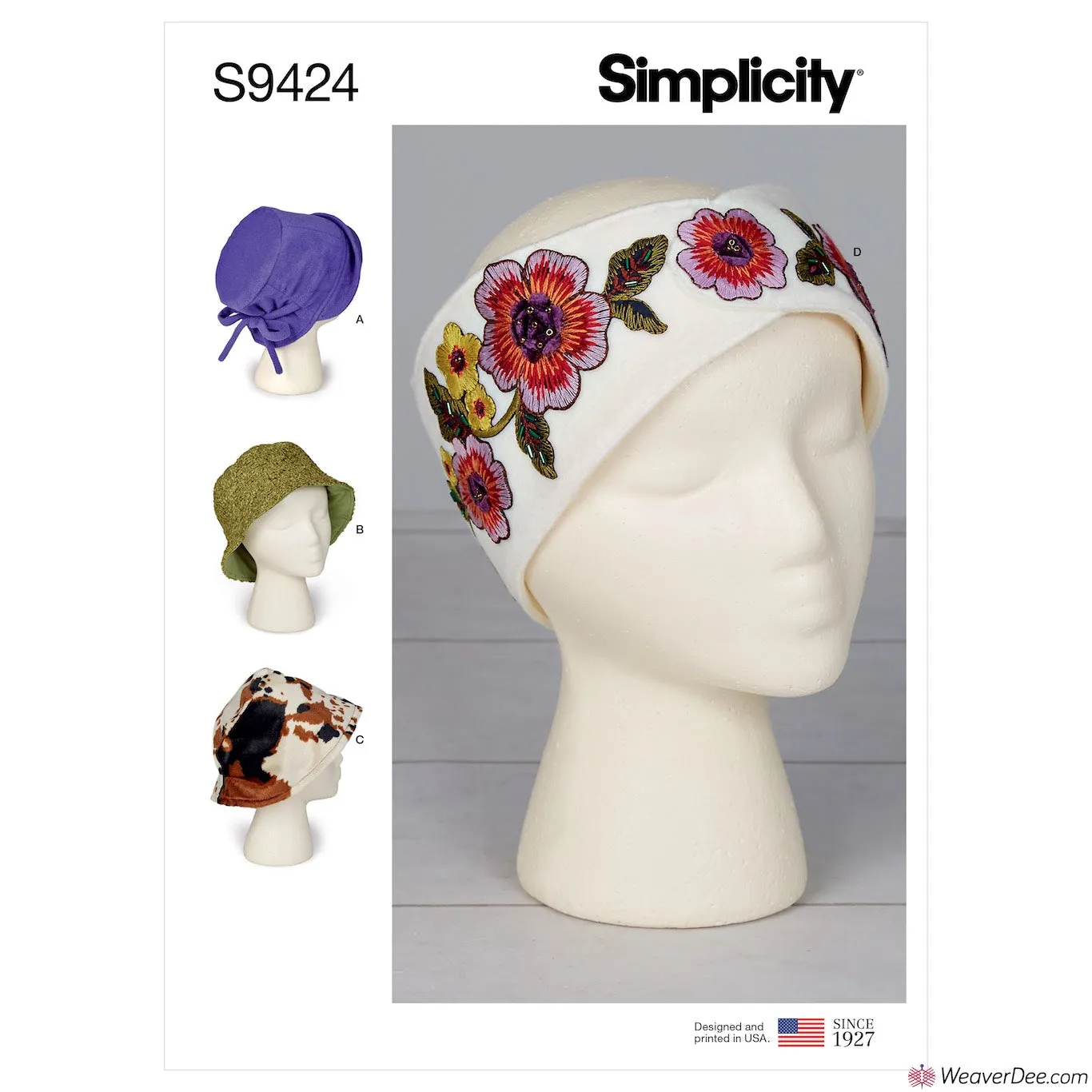 Simplicity Pattern S9424 Misses' Hats & Headband in 3 Sizes