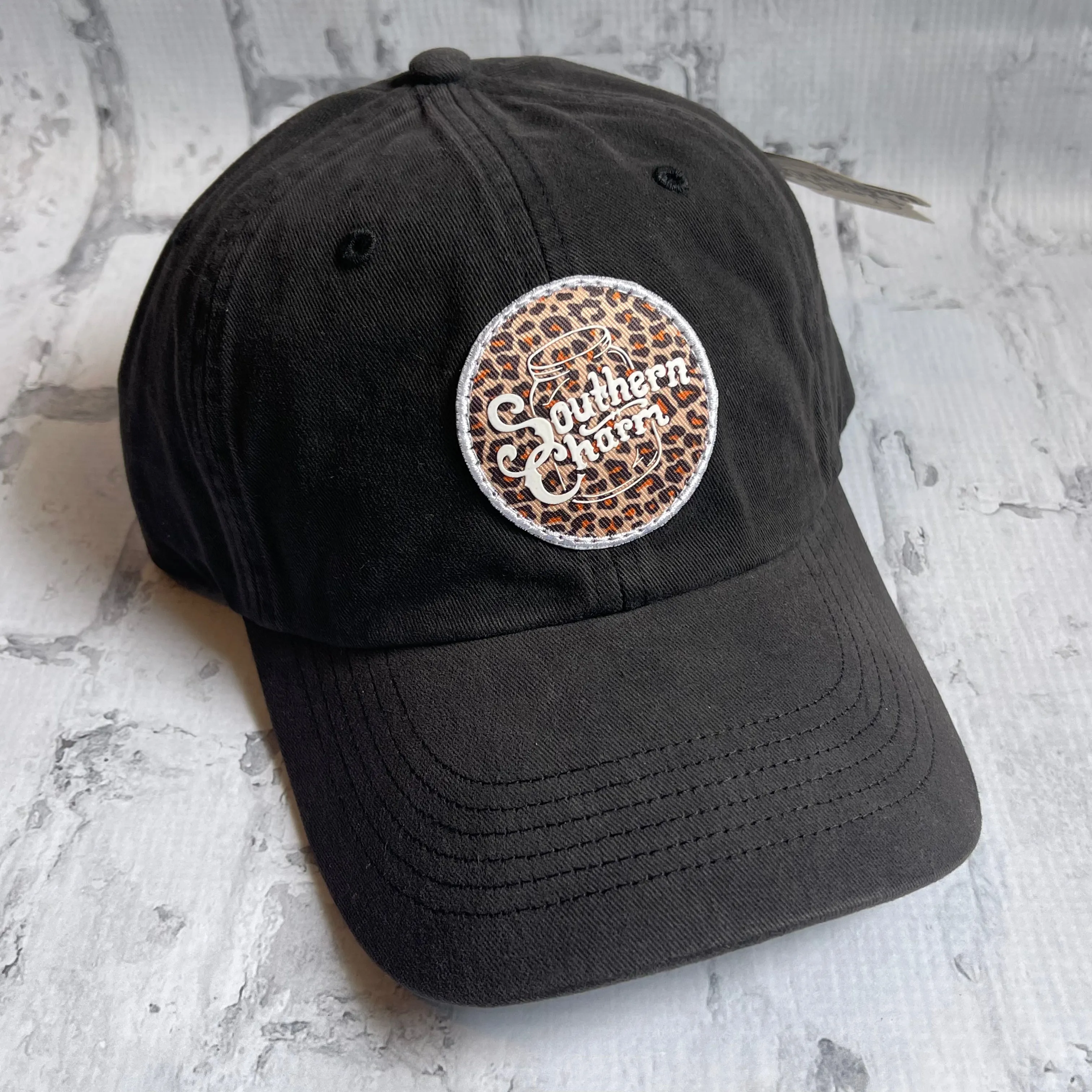 Southern Charm "Cheetah Circle" Hat - Black with Woven Patch