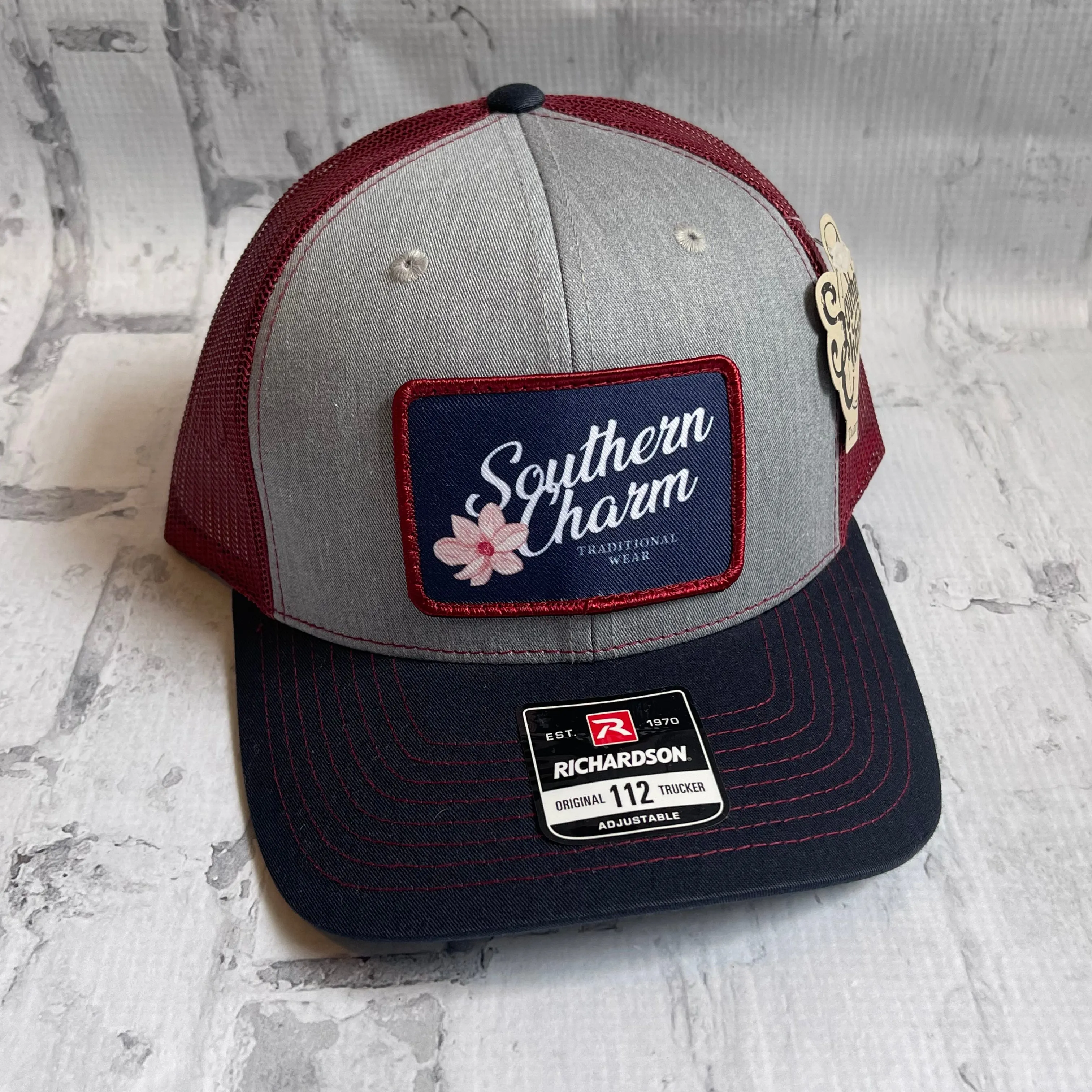 Southern Charm "Magnolia TW" Hat - Grey and Navy with Woven Patch