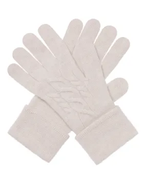 Women's Cable Cashmere Gloves Frost White